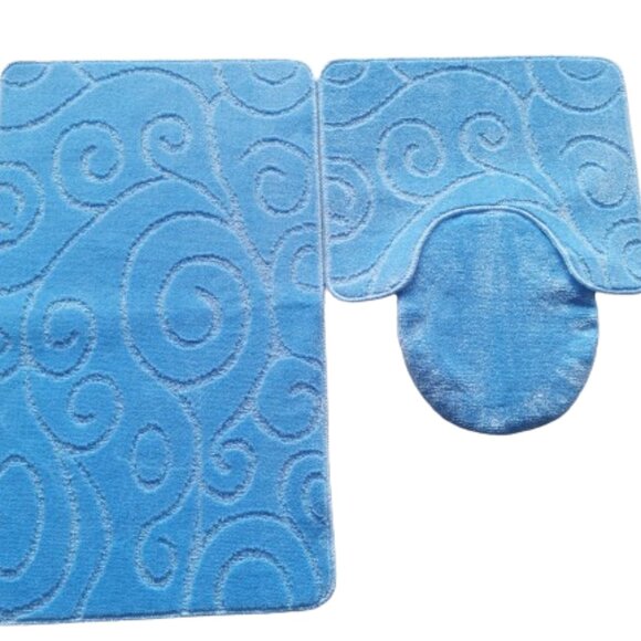 Scroll Oversize 3PC Bathroom Set Contour ,Mat ,Toilet Lid Cover Lt. Blue - Picture 2 of 3
